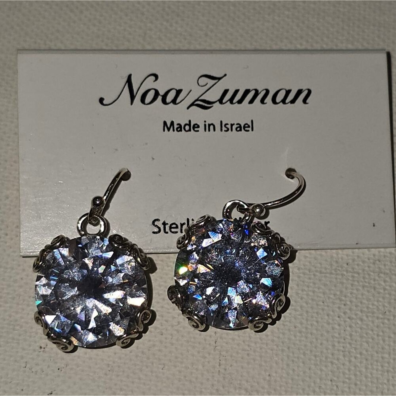 Noa Zuman Sterling Silver Filigree Large Swarovski Crystal Earrings New!